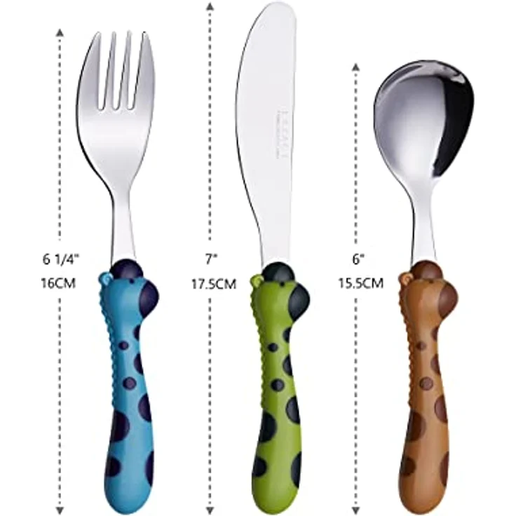 EXZACT 6-tlg Kinderbesteckset aus rostfreiem Stahl- 2 x Gabeln, 2 x Sicherheitsmesser, 2 x Esslöffel (Giraffe x 6) – Bild 4