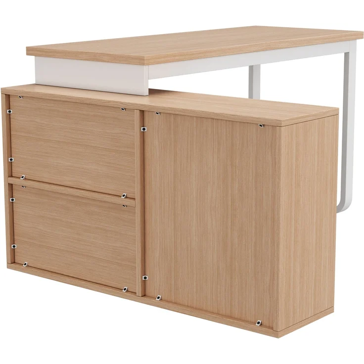 Flieks L-Form Schreibtisch 147×100×75.3 cm, Bürotisch mit 3 Schubladen & 2 offenen Ablagefächern, massiver Stahlrahmen, Naturholzfarbe & Weiß – Bild 9