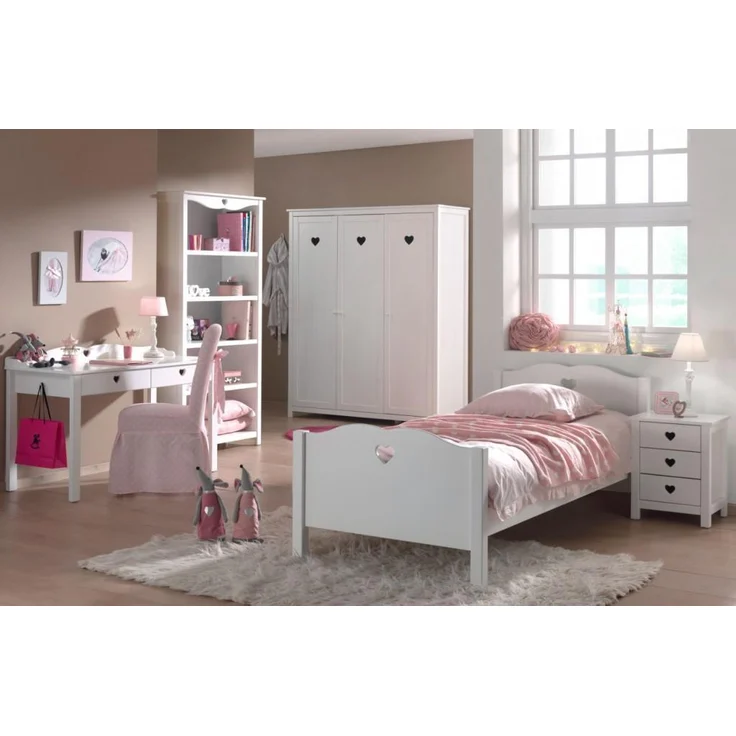 Vipack 'Amori' 5-tlg. Kinderzimmer-Set 90x200 cm, weiß, mit Bett, 3-trg. Kleiderschrank, Schreibtisch, Regal und Nachttisch – Bild 1
