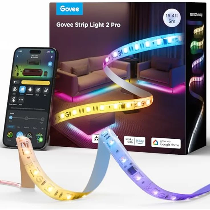 Govee RGBIC 5m LED Strip Light 2 Pro mit Matter, Smart LED Streifen, Musik Sync, App-Steuerung, Farbwechsel, Alexa und Google Assistant, für Zuhause Schlafzimmer, RGBIC-Technologie – Bild 1