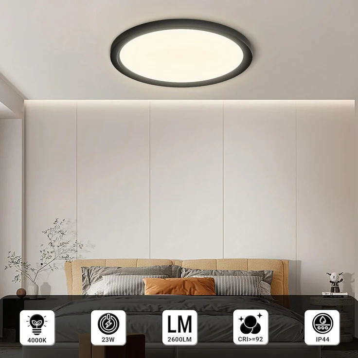 LQWELL® Deckenleuchte LED Deckenlampe, IP44 Wasserfest Badlampe Rund Flach 23W 4000K 2600LM Modern Schlicht Lampe Dünn für Wohnzimmer Badezimmer Schlafzimmer Küche Balkon Keller Büro, 300 * 25mm – Bild 2