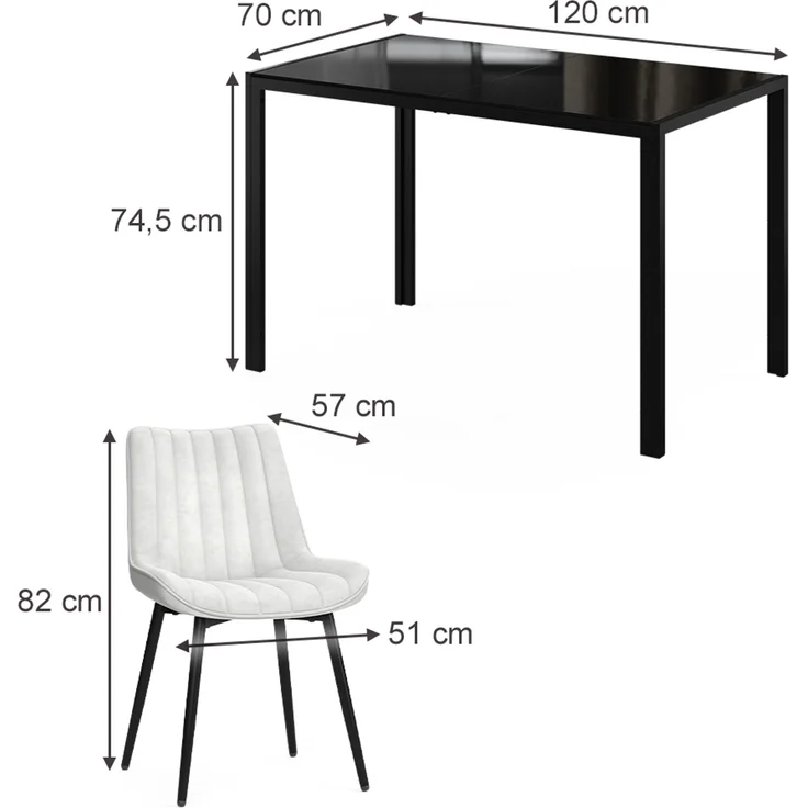 Esstisch Set Grand Schwarz 120 x 70 cm mit 4 Stühlen (Beige) Vicco – Bild 2