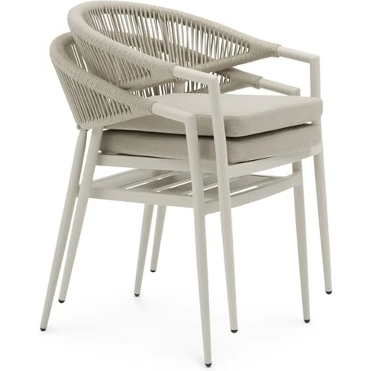 IDIMEX Garten-Essgruppe SELI, Sitzgruppe Wetterfest mit Steinplatte und Rope-Rückenlehne cremeweiß – Bild 6