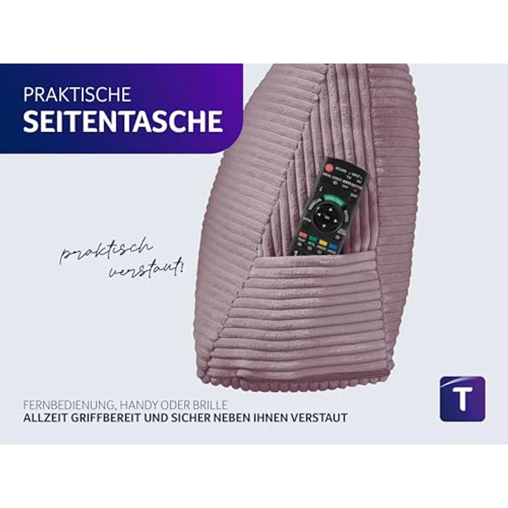 Traumnacht Cozy Rückenkissen, Lesekissen, 70x40 cm, rosa, Abnehmbarer,waschbarer Bezug aus gemütlichem Kord, praktisches Seitenfach, Öko-Tex Zertifiziert, produziert nach deutschem Qualitätsstandard – Bild 7