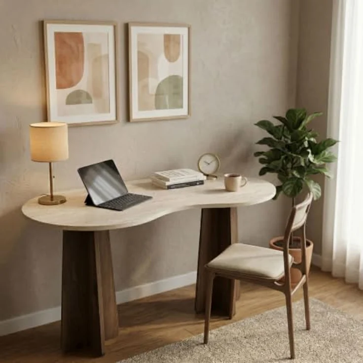 Skye Decor Schreibtisch Infini, moderner Schreibtisch mit fest montierter Tischplatte, 120 cm in Travertin/Walnuss – Bild 4