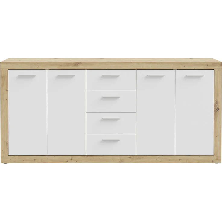 Forte BACCIO Kommode 200, modernes Sideboard mit 4 Schubladen und Türen, Holzwerkstoff, Artisan Eiche Holzdekor | Weiß, 197,1 cm breit x 91,9 cm hoch x 41 cm tief – Bild 2
