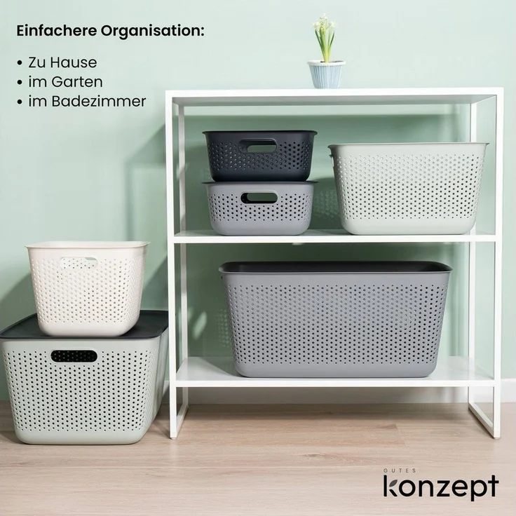 KONZEPT Aufbewahrungsbox mit Griffen 17L perforiert 39 x 29 x 22 cm Kunststoffbox, für Schrank, Regale, Büro, Bad oder Kinderzimmer – Bild 3