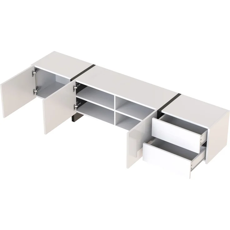 TV-Schrank 190x45x35 cm in Hochglanz Weiß und Schwarz mit Türen und Schubladen – Bild 9
