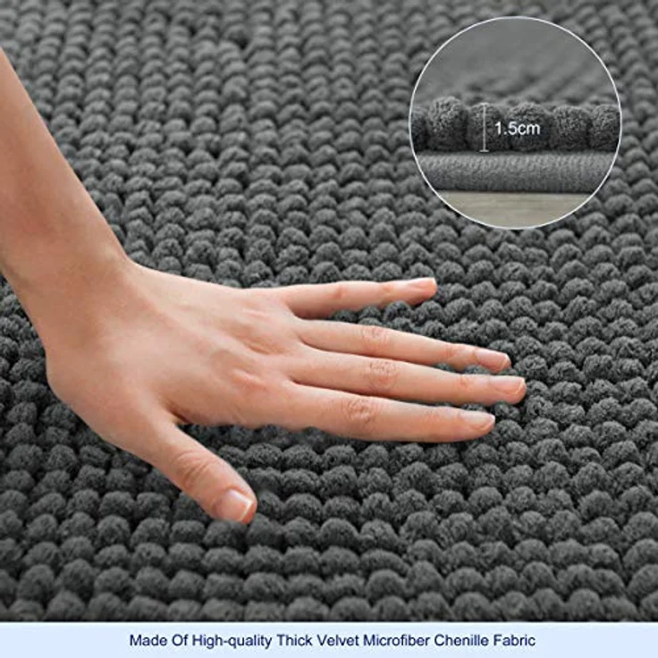 subrtex Badematte rutschfest Badezimmerteppich aus Chenille Saugfähig Badteppich weich Wasserabsorbierende Badvorleger für Badezimmer,Maschinenwaschbar(40x60 cm, grau) – Bild 5