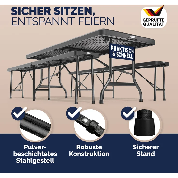 CASARIA® Bierzeltgarnitur Kunststoff 180cm 3-teilig Set – Bild 3