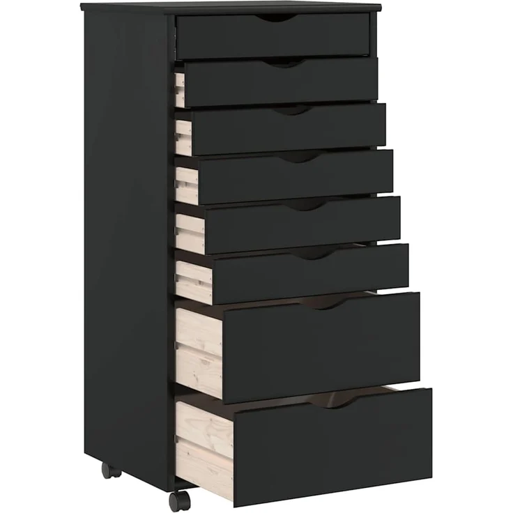vidaXL Rollschrank mit Schubladen MOSS Schwarz Massivholz Kiefer 4015788 – Bild 6