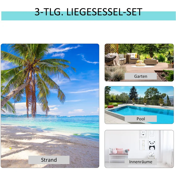 JARDJ Gartenliege Set Metall Mesh 3-TLG Sonnenliege mit Teetisch Gartengarnitur mit 2 Sonnenliegen, 1 Beistelltisch Gartensitzgruppe für Garten, Balkon 59B x 169T x 66H cm Schwarz+Silber – Bild 7