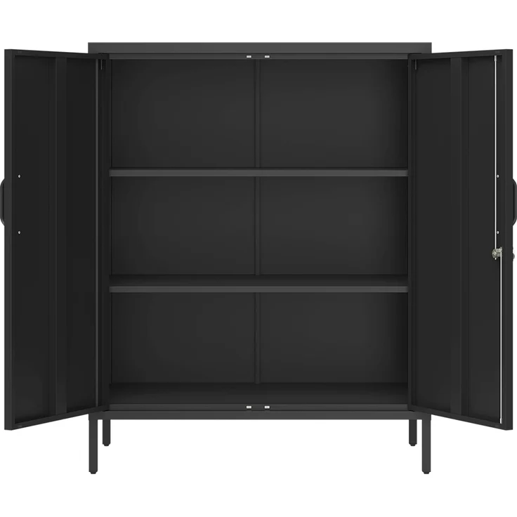 STEELSØN 'Menkent' Outdoor Metallkommode, Doppeltür mit Schloss, schwarz, 100x80x45 cm, mit 2 Einlegeböden, 3 höhenverstellbare Fächer – Bild 12