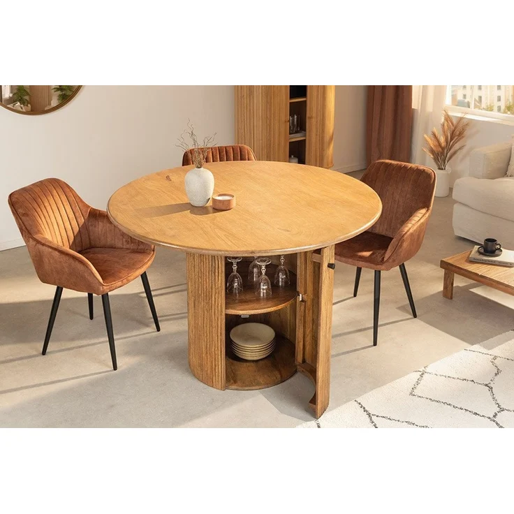 riess-ambiente Esstisch TRES CHIC Ø120cm braun Mangoholz – rund, Säule, mit Stauraum & Ablage (Einzelartikel, 1-St), Massivholz Design, rustikaler Stil, runder Tisch, Stauraum im Fuß – Bild 5