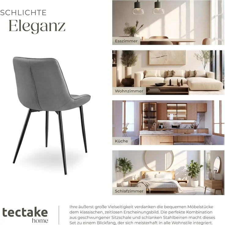 tectake Esszimmerstuhl Monroe (6er Set, 6 St), Gepolstert – Bild 8