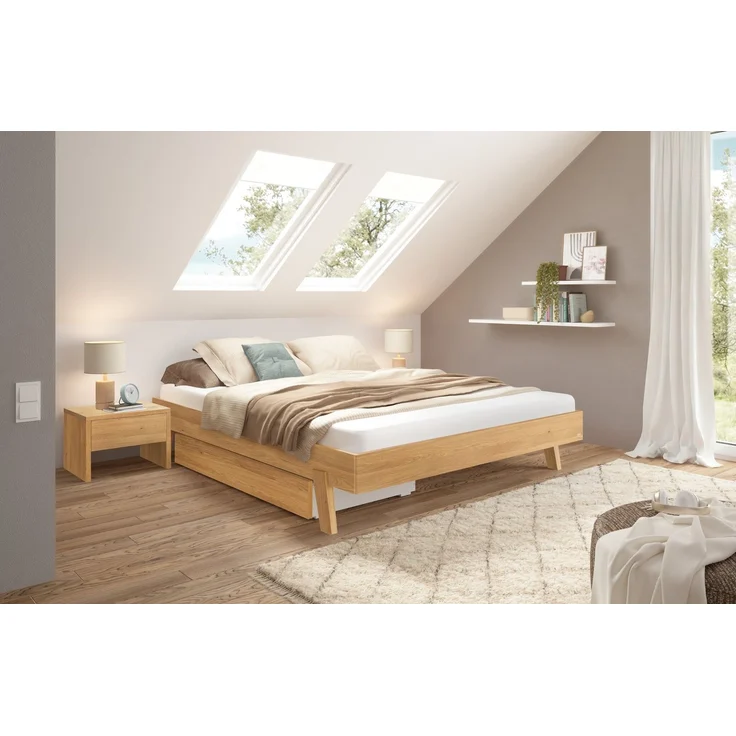 Hasena Massivholzbett Molino Eiche bright ohne Kopfteil 140x210 cm, Fußhöhe 20 cm – Trento – Bild 2