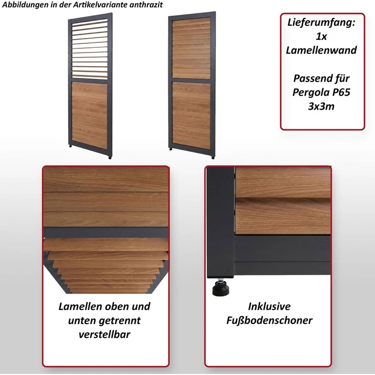 Lamellenwand für Pergola HWC-P65, Lamellenpaneel Modul Paneel Seitenwand, Aluminium 220x68cm Holzoptik ~ weiß – Bild 2