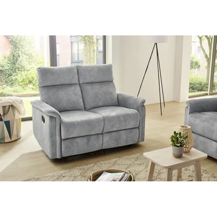 2-Sitzer-Relaxsofa Couch Liegefunktion Federkernpolsterung Velours Vintage Grau – Bild 2