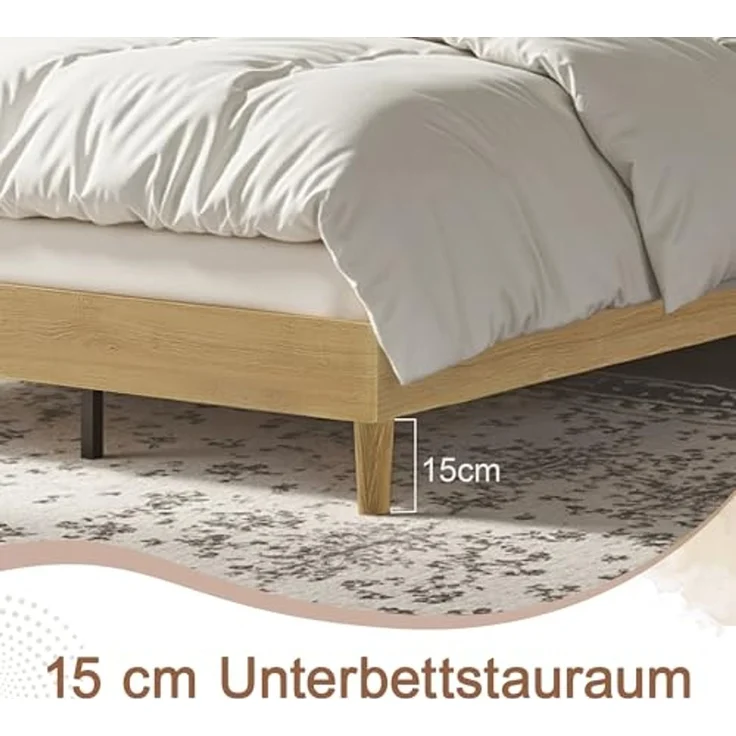 VECELO Polsterbett 140x200 cm, Doppelbett mit Höhenverstellbarem Kopfteil, Baumwoll Leinen Stoff, Stabiler Lattenrost, Geräuscharm und Einfach montierbar, für Schlafzimmer und Gästezimmer, Beige – Bild 6