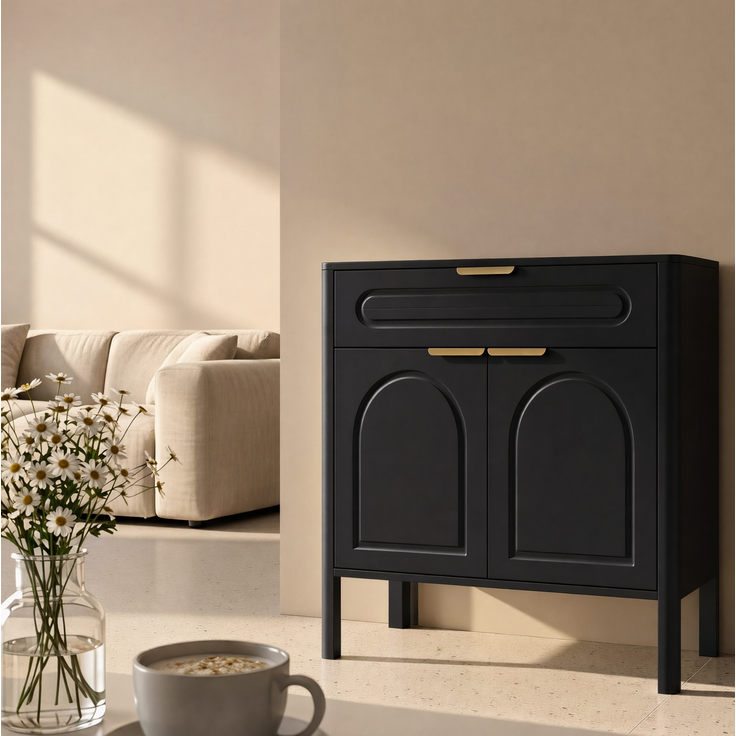 DESVIAE Sideboard Schwarz aus Holzwerkstoff – 75x78,5x36 cm – Schublade, 2 Türen – Bild 3