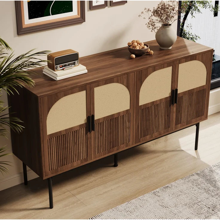DESVIAE Sideboard mit 4 Türen 140x80x40 cm MDF Natur – Bild 1