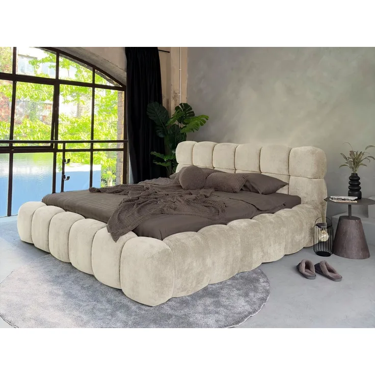 Compleo Polsterbett Cloud Bett, Bett mit gepolstertem Kopfteil ELVA (Chenille-Stoff), Schlafzimmer Bett modern, Doppelbett gepolstert, Wolkenbett