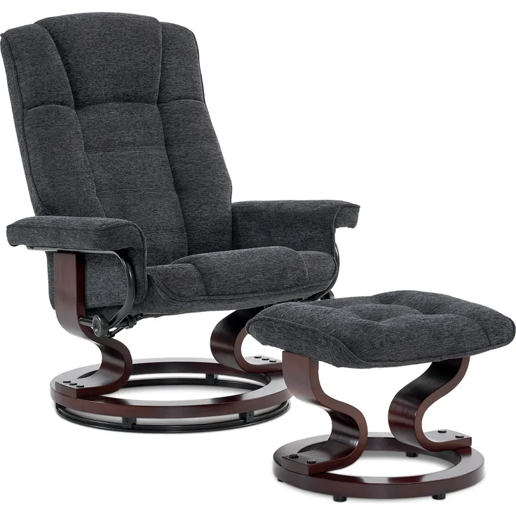 MCombo Relaxsessel mit Hocker, 360°drehbarer Fernsehsessel mit Liegefunktion, bis 120 Kg belastbarer TV-Sessel, moderner Ruhesessel für Wohnzimmer, Mikrofaser, 9019 (Dunkelgrau-Werbstoff)