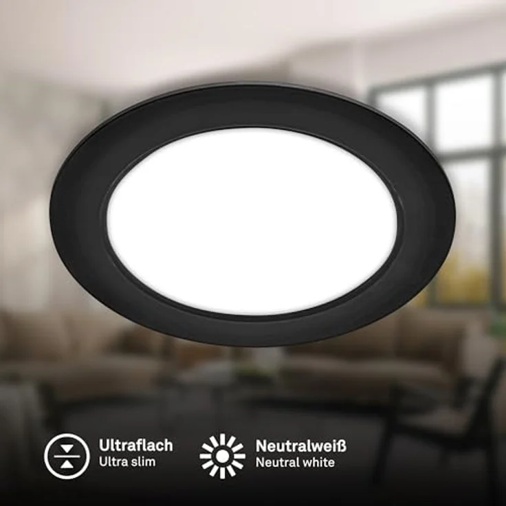 BRILONER - 1x LED Einbaustrahler 230V flach, neutralweißes Licht, 12W 1200lm, LED Spot, Deckenspots, Spots 230V, Einbauleuchten, Einbauspots, Deckenstrahler, 17x3 cm (DxH), Schwarz – Bild 3