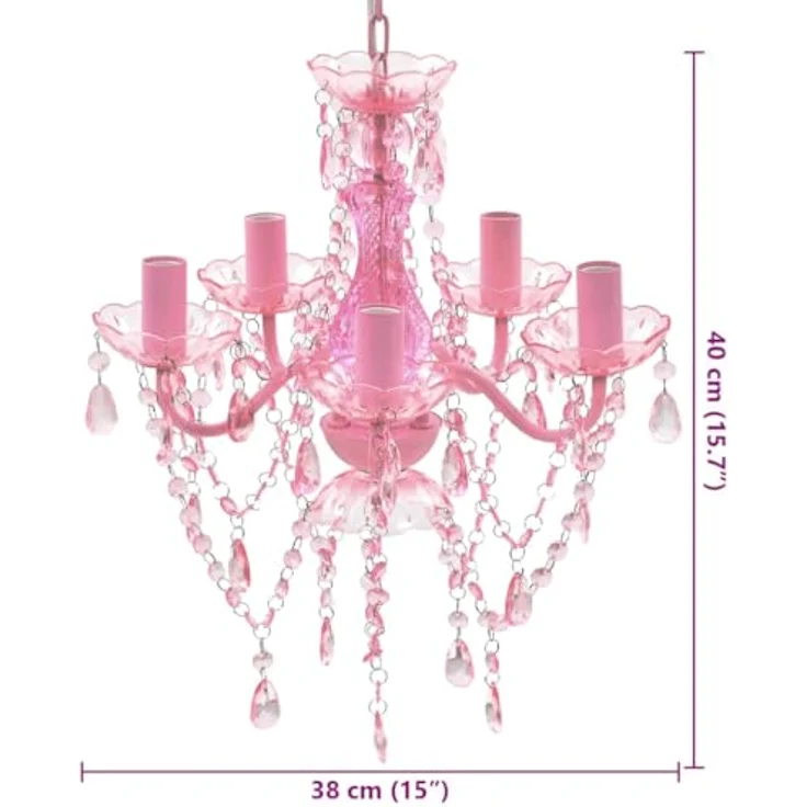 vidaXL Kronleuchter, 5 Glühbirnen, Kunstglas Rosa, Ø 38 cm – Bild 3