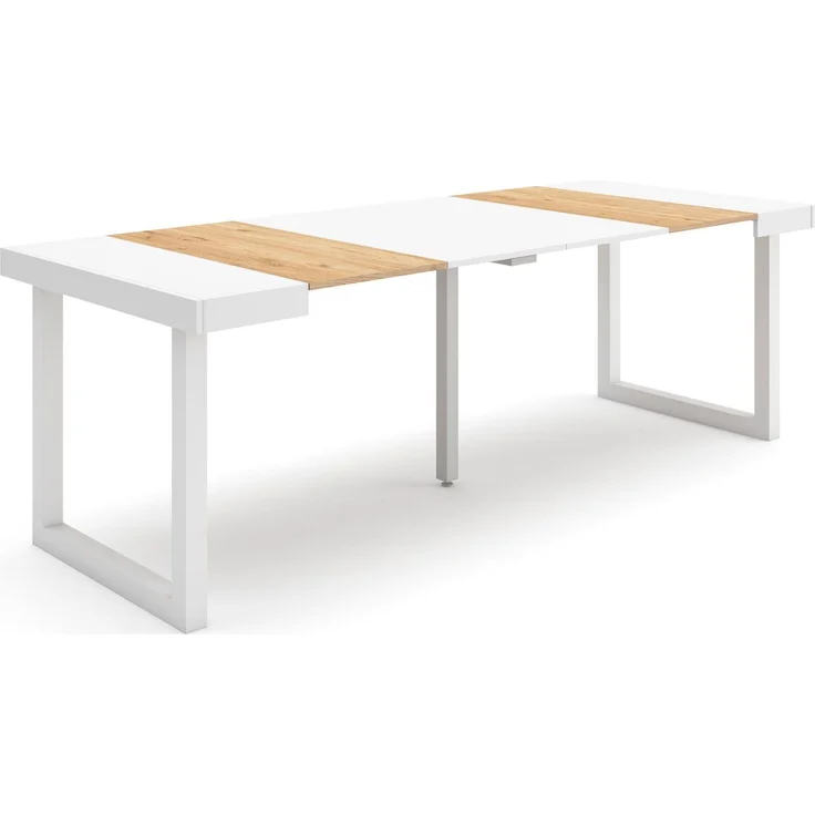 Skraut Home | Ausziehbarertisch | Multifunktionaler ausziehbarer | 220 | Für 10 Gäste | Massivholz Beine | Moderner Stil | Eiche und weiß