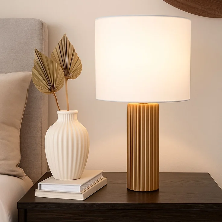 Tischlampe, Keramik Mokka, Textil Beige, H 51 cm – Bild 2