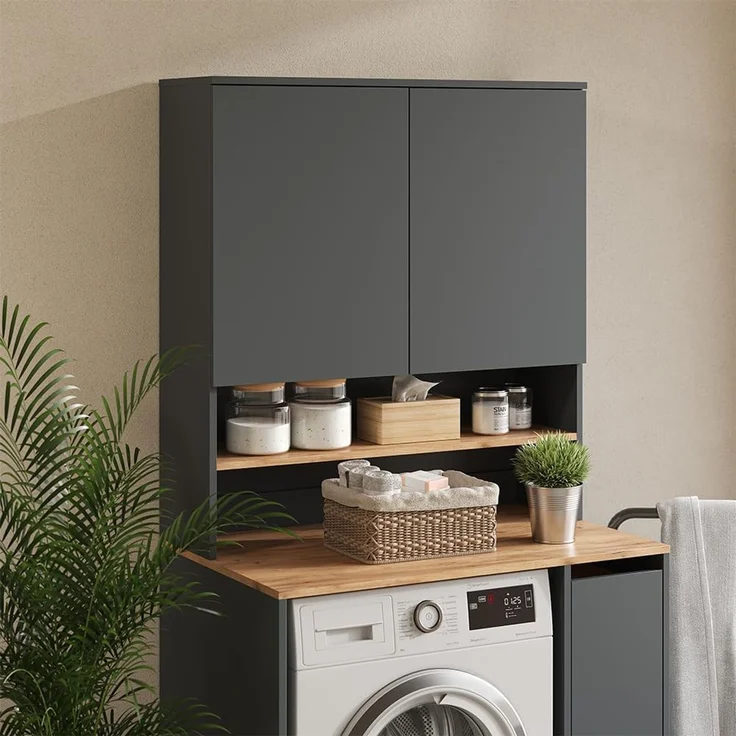 Waschmaschinenschrank Viktor Anthrazit/Goldkraft Eiche 93.6 x 100.4 cm Vicco – Bild 2