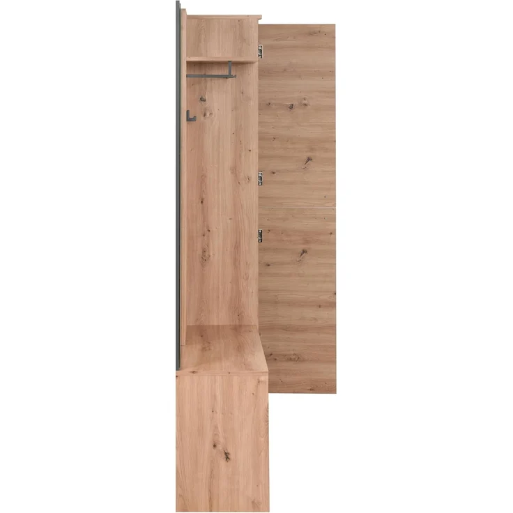 Finori Medan 42B Kompaktgarderobe, Dekor Artisan Oak / anthrazit | Kompaktgarderobe für Flur | Maß: B x H x T ca. 122 x 190 x 37 cm | Kompaktgarderobe mit 2 Türen, Spiegel, Hutablage, Kleiderstange, Bank und 2 Haken – Bild 8