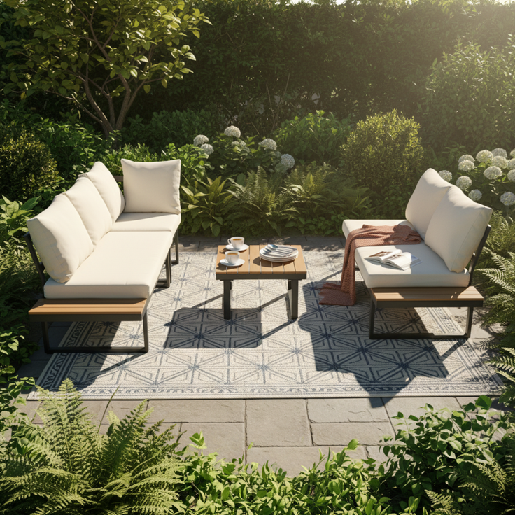 Merax Gartenlounge-Set, 5-Sitzer Gartenmöbel mit 5-Winkel-verstellbare Lehne, Beige + Grau – Bild 3