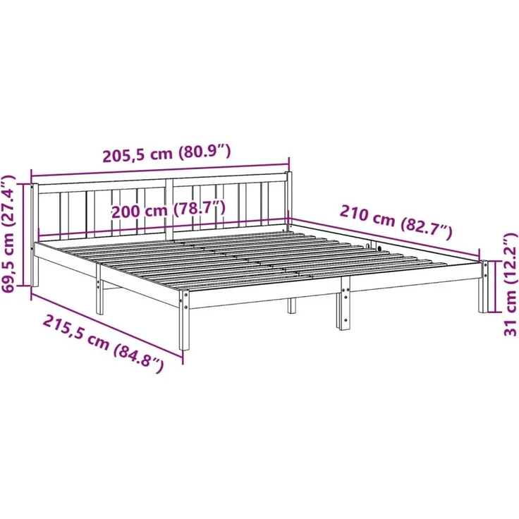 vidaXL Massivholzbett Extra Lang ohne Matratze Weiß 200x210 Kieferholz 852441 – Bild 4