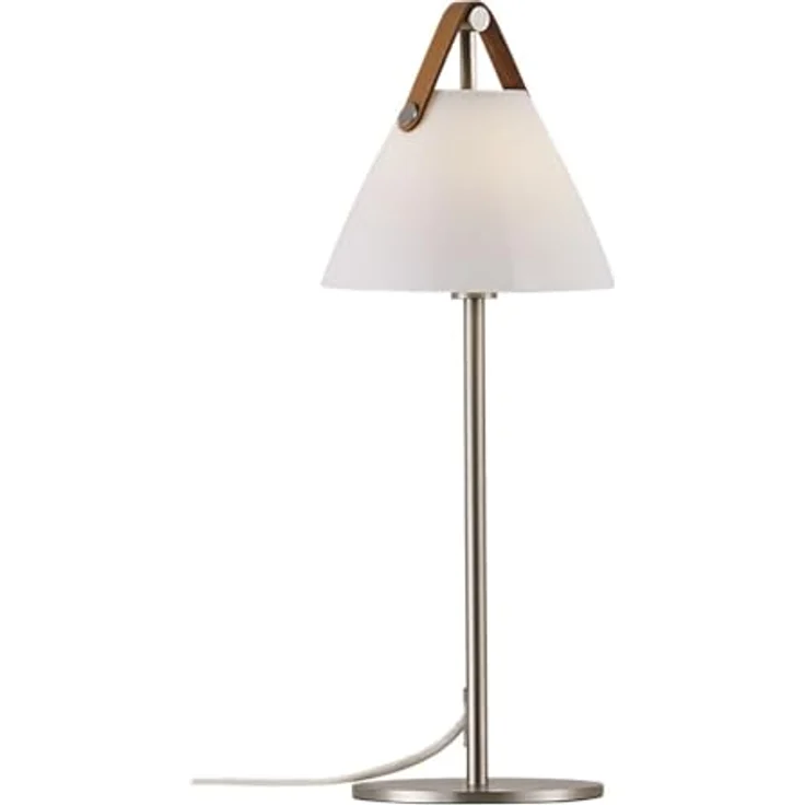 Nordlux Strap Tischlampe Leselampe Ø 16,5 cm, Weiß/Silber mit Opalglas und Lederbändern in Braun/Schwarz – Bild 3