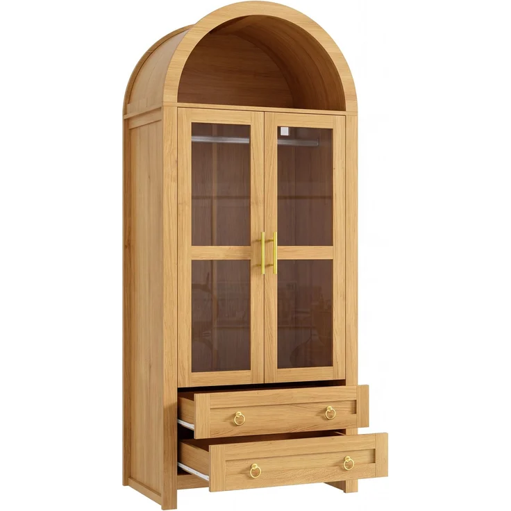 Kleiderschrank 76 x 50 x 185 cm in Eichenoptik mit Glastüren, Schubladen und LED-Beleuchtung – Bild 9