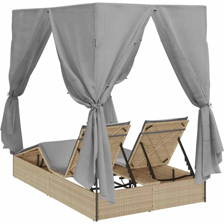 vidaXL Doppelte Sonnenliege Grau Poly-Rattan 3376130 – Bild 7