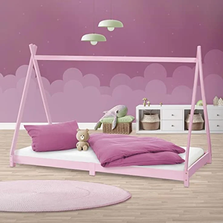 Kinderbett Tipi mit Lattenrost 90x200 cm Rosa aus Kiefernholz ML-Design – Bild 2
