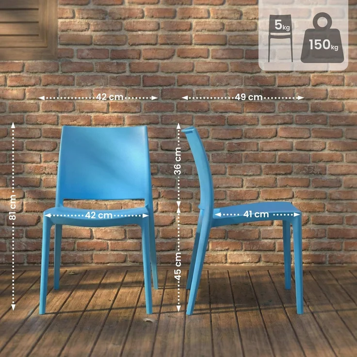 CLP Gartenstuhl Meton mit Lehne stapelbar wetterfest UV-beständig bis 150 kg,blau – Bild 2