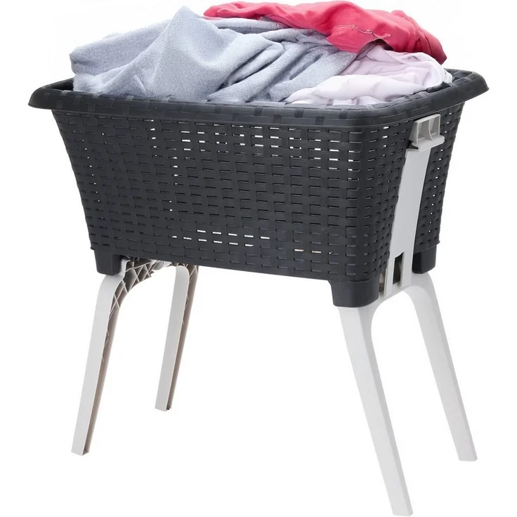 Koopman Wäschekorb Einkaufskorb Wäschewanne Korb Box Kunststoff Schwarz (1 St), klappbare Füße, Wäschesammler, 38L Volumen, 60x40 cm, Rattan-Optik – Bild 1