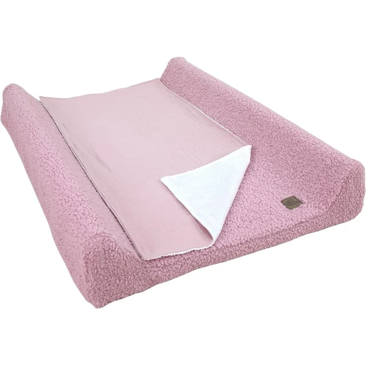Wiklinopol Wickelauflage 50x70 cm Baby – 3in1 Set mit abnehmbarem Teddy-Plüsch-Bezug (rosa) Wickelunterlage abwaschbar mit Umrandung + wasserdichte Frottee-Wickeltischauflage für unterwegs