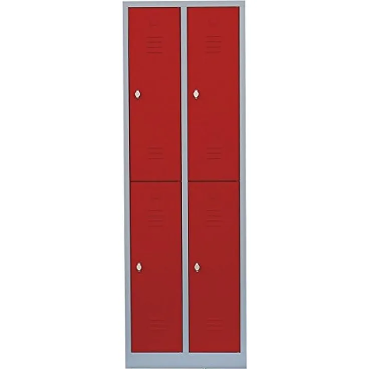 Steelboxx Spind Garderobenschrank 4 Fächer Schrank Schließfachschrank 180 x 60 x 50 cm Lichtgrau/Rot 520224 Abteilbreite ca. 300 mm