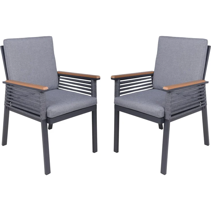 Gartenstuhl 2er Set JASPER - Aluminium, Seilbespannung, Dunkelgrau | Gartenstühle Wetterfest Essstühle Outdoor Terrasse – Bild 1