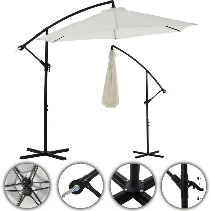 Sonnenschirm 350 cm Ampelschirm Beige Kurbelschirm Gartenschirm Marktschirm Strandschirm Terrassenschirm 3,5 m Meter Aufklappbar Sonnenschutz Garten – Bild 3