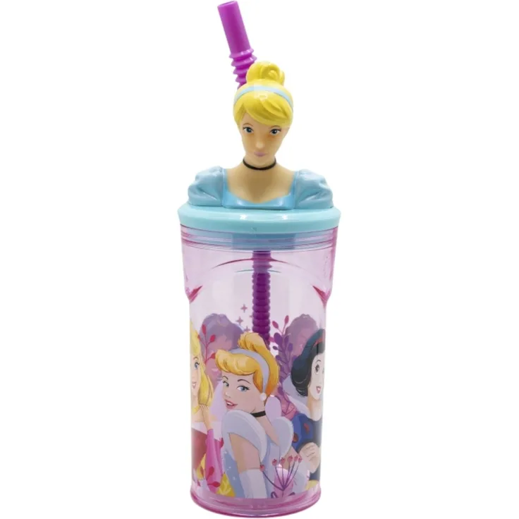 Disney Princess Becher 3D Kindertrinkbecher 360 ml mit Strohhalm & Figurdeckel