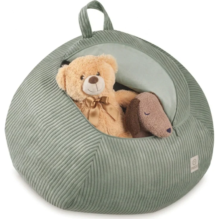 MISIOO Kinder Sitzsack Bezug für Kuscheltiere – Spielzeug Aufbewahrung & Bean Bag in einem – Cord Stoff, Waschbar, mit Reißverschluss – Kuscheltier Organizer für Kinderzimmer - Grün