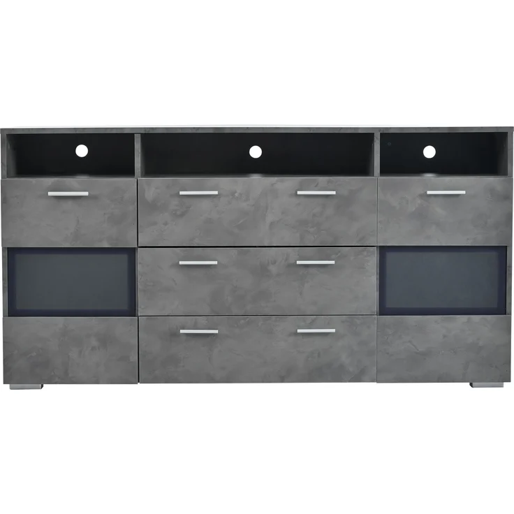 DESVIAE Sideboard mit LED-Beleuchtung, 2 Türen und 3 Schubladen, 140x72,5x33,5 cm, Spanplatte, Grau – Bild 8