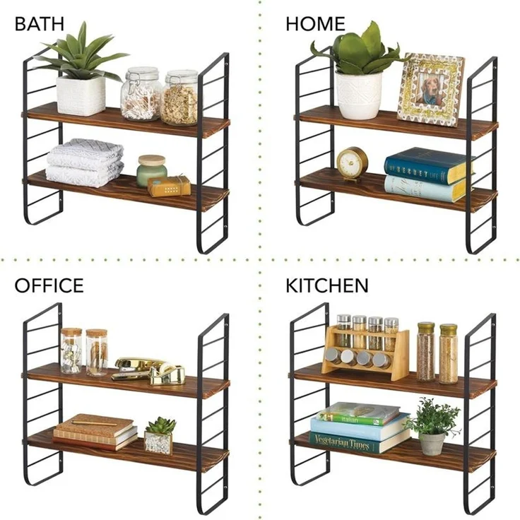 Wandregal 2 Böden Holz MDF Hängeregal Metall naturfarben/schwarz 60cm mDesign – Bild 6