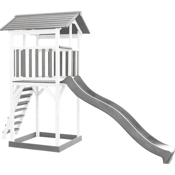 AXI Beach Tower Spielturm aus Holz in Weiß & Grau Spielhaus für Kinder mit grauer Rutsche und Sandkasten | Weiß, grau, grau | Holz | 349 cm – Bild 4